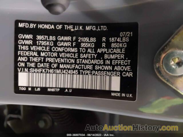 HONDA CIVIC EX, SHHFK7H61MU424945