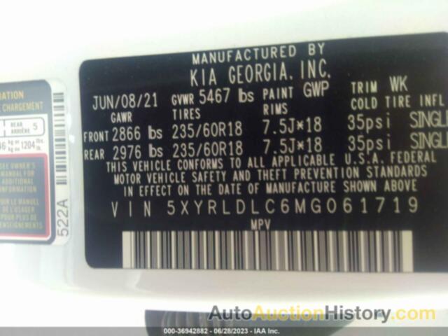 KIA SORENTO S, 5XYRLDLC6MG061719