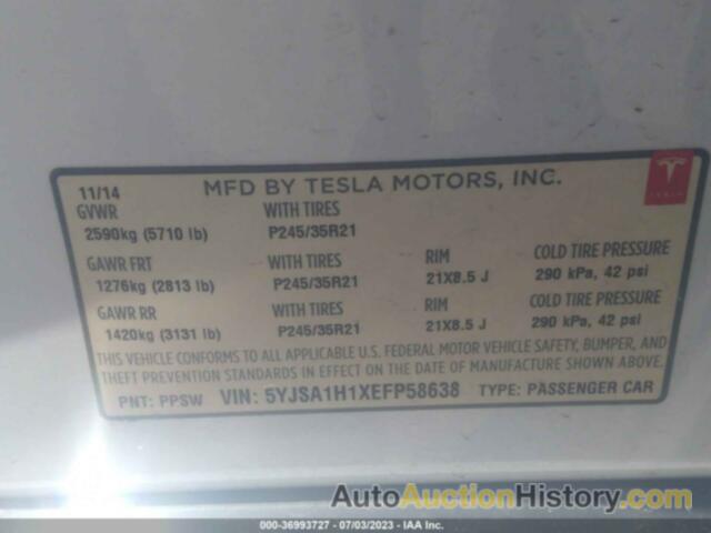 TESLA MODEL S 60 KWH BATTERY/P85, 5YJSA1H1XEFP58638