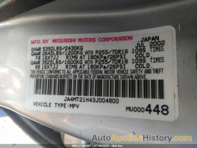 MITSUBISHI MONTERO SPORT LS/ES, JA4MT21H43J004800