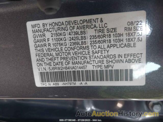 HONDA CR-V AWD EX-L, 5J6RW2H84NA014457