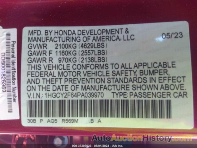 HONDA ACCORD HYBRID EX-L, 1HGCY2F64PA039970