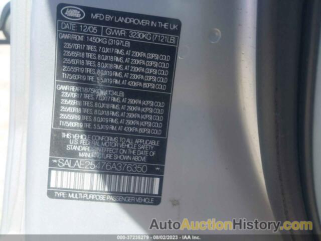 LAND ROVER LR3 V8 SE, SALAE25476A376350