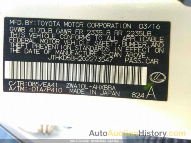 LEXUS CT 200H, JTHKD5BH2G2273547