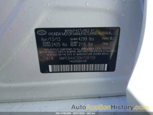 HYUNDAI SONATA GLS, 5NPEB4AC5DH728759