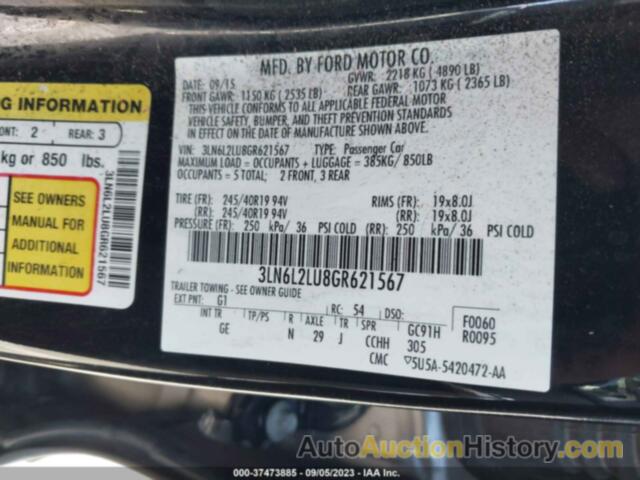 LINCOLN MKZ HYBRID, 3LN6L2LU8GR621567