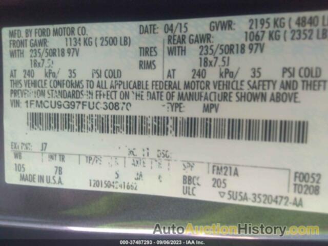 FORD ESCAPE SE, 1FMCU9G97FUC30870