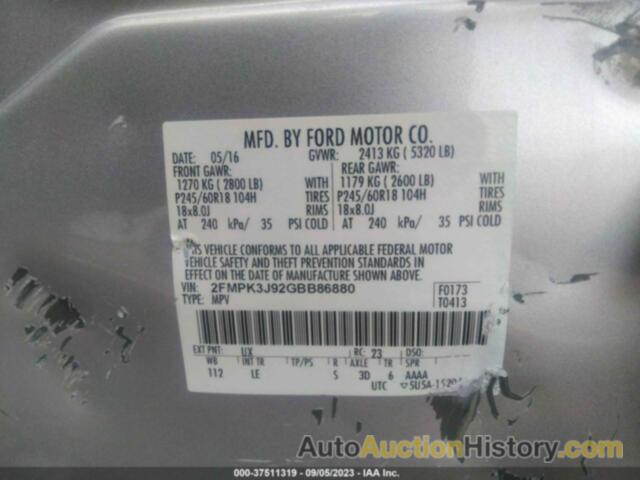 FORD EDGE SEL, 2FMPK3J92GBB86880