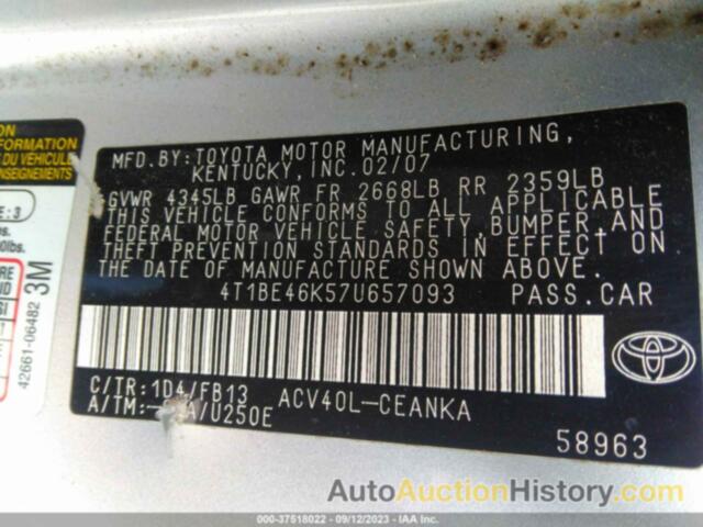 TOYOTA CAMRY LE, 4T1BE46K57U657093