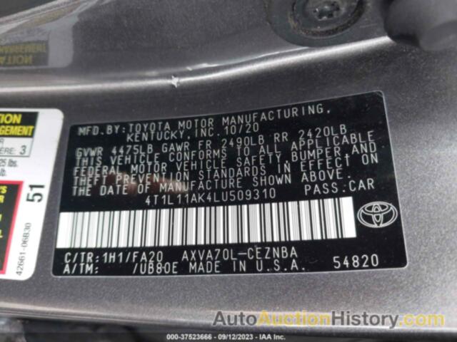 TOYOTA CAMRY LE, 4T1L11AK4LU509310