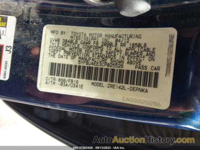 TOYOTA COROLLA LE, 5YFBU4EE3CP025526