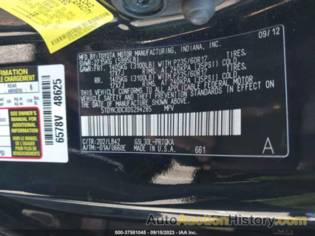 TOYOTA SIENNA XLE V6 8 PASSENGER, 5TDYK3DCXDS294285