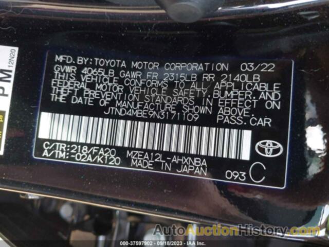 TOYOTA COROLLA SE NIGHTSHADE EDITION, JTND4MBE9N3171109