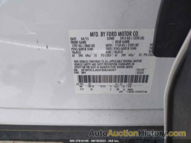 FORD EDGE SEL, 2FMTK3J93FBB34087