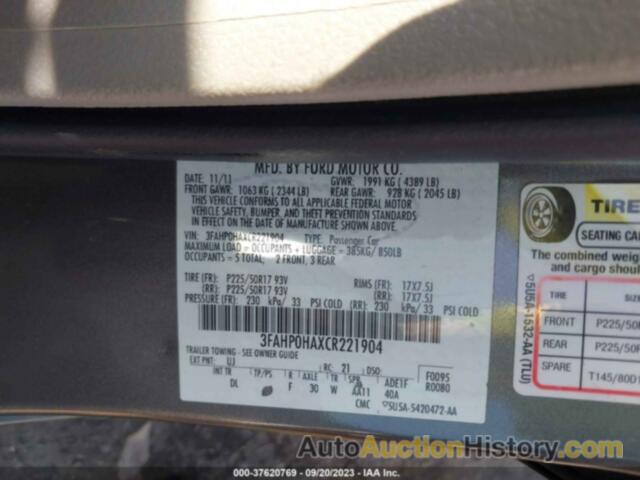 FORD FUSION SE, 3FAHP0HAXCR221904