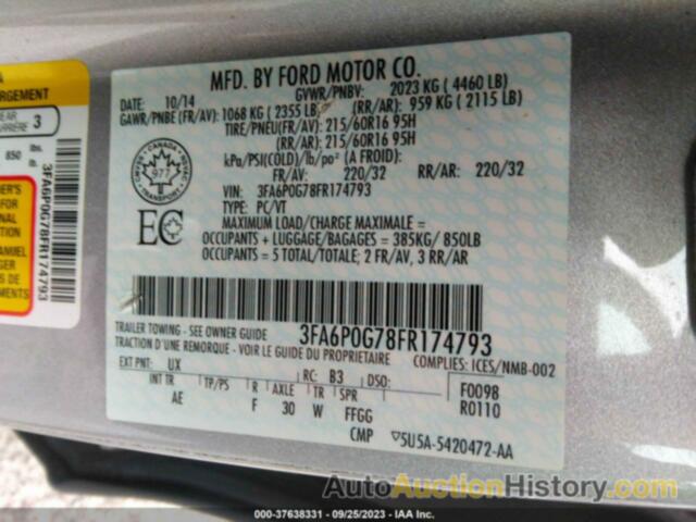 FORD FUSION S, 3FA6P0G78FR174793