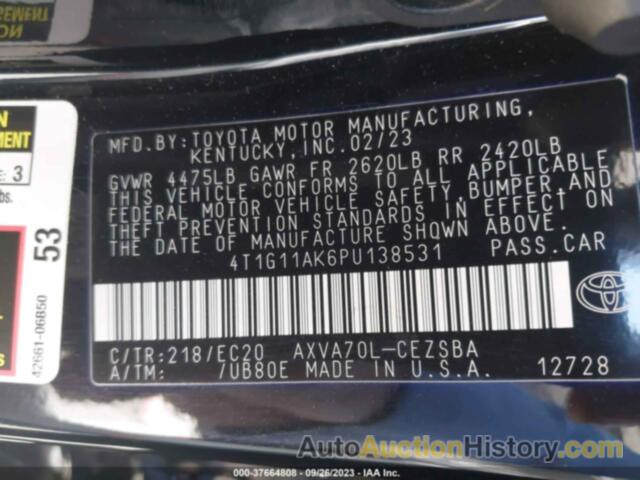 TOYOTA CAMRY SE NIGHTSHADE EDITION, 4T1G11AK6PU138531