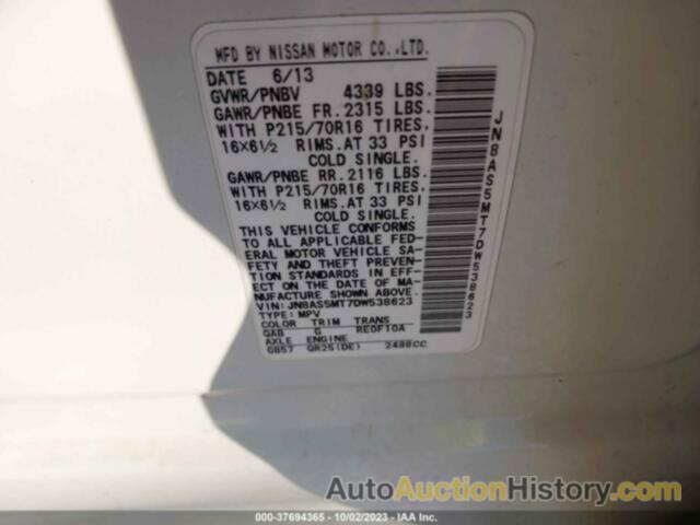 NISSAN ROGUE S, JN8AS5MT7DW538623