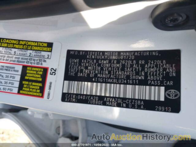 TOYOTA CAMRY SE, 4T1G11AK8LU341611