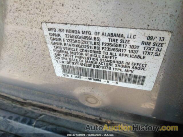 HONDA PILOT LX, 5FNYF4H28EB001078