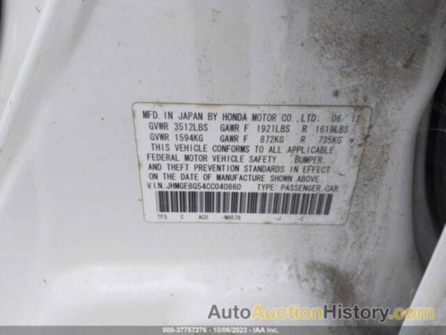 HONDA FIT SPORT, JHMGE8G54CC040860