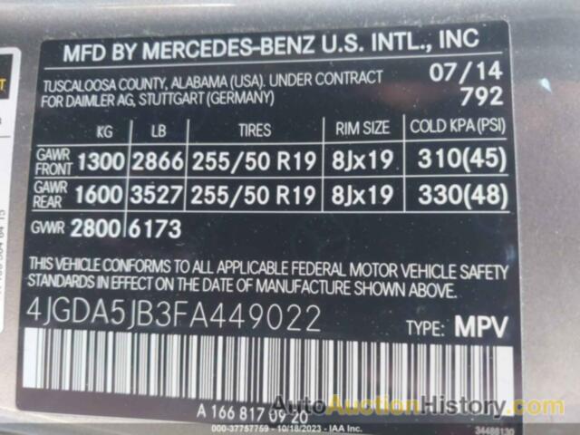 MERCEDES-BENZ ML 350, 4JGDA5JB3FA449022