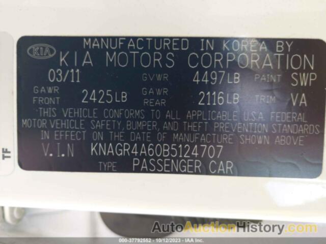 KIA OPTIMA SX, KNAGR4A60B5124707