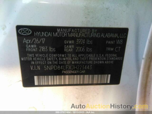 HYUNDAI ELANTRA SEL, 5NPD84LFXJH223443