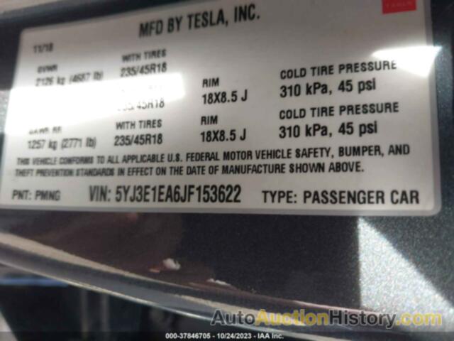 TESLA MODEL 3 MID RANGE/LONG RANGE, 5YJ3E1EA6JF153622