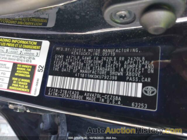 TOYOTA CAMRY SE, 4T1B11HK0KU792398