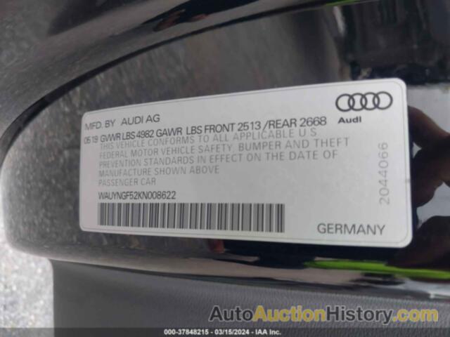 AUDI A5 CABRIOLET PREMIUM PLUS, WAUYNGF52KN008622