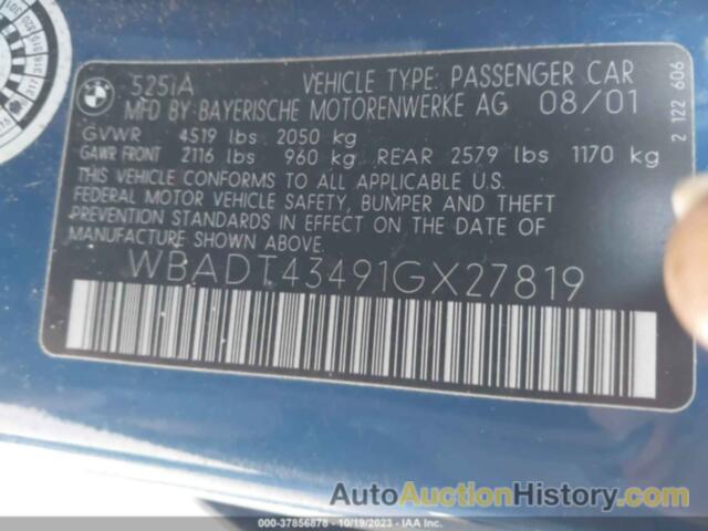 BMW 5 SERIES 525IA, WBADT43491GX27819