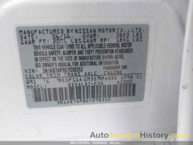 NISSAN SENTRA SV, 3N1AB7AP8GY298352