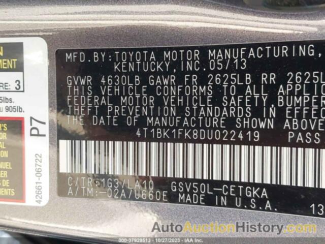 TOYOTA CAMRY SE V6/XLE V6, 4T1BK1FK8DU022419