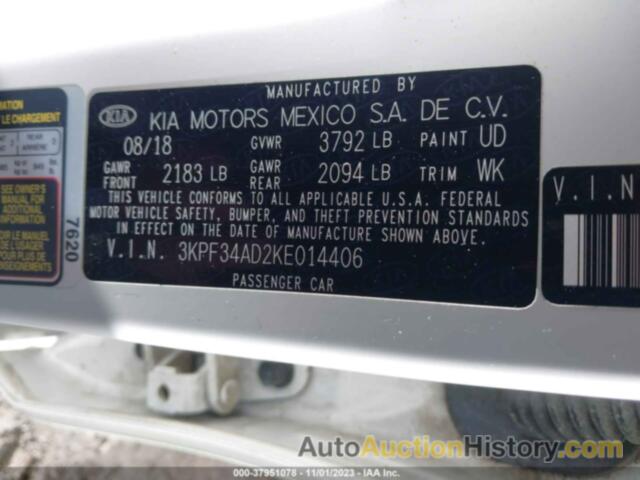 KIA FORTE S, 3KPF34AD2KE014406