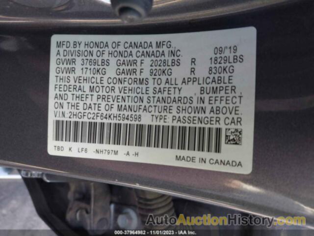 HONDA CIVIC LX, 2HGFC2F64KH594598