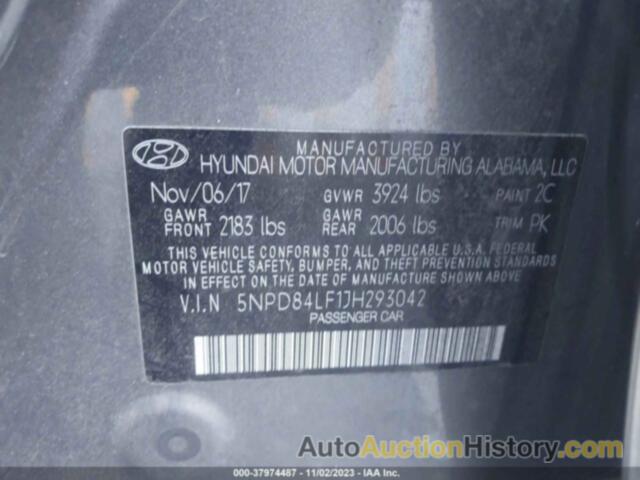 HYUNDAI ELANTRA SEL, 5NPD84LF1JH293042