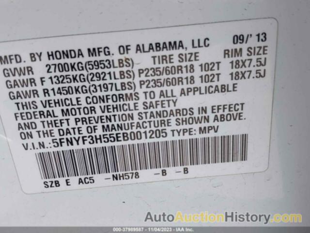 HONDA PILOT EX-L, 5FNYF3H55EB001205