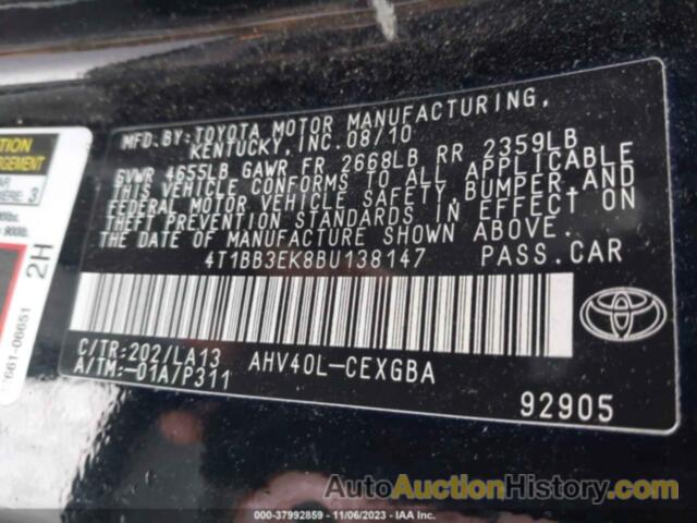 TOYOTA CAMRY HYBRID, 4T1BB3EK8BU138147