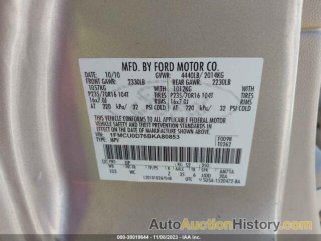 FORD ESCAPE XLT, 1FMCU0D76BKA80853