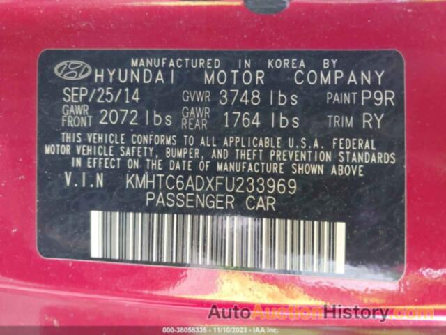 HYUNDAI VELOSTER, KMHTC6ADXFU233969