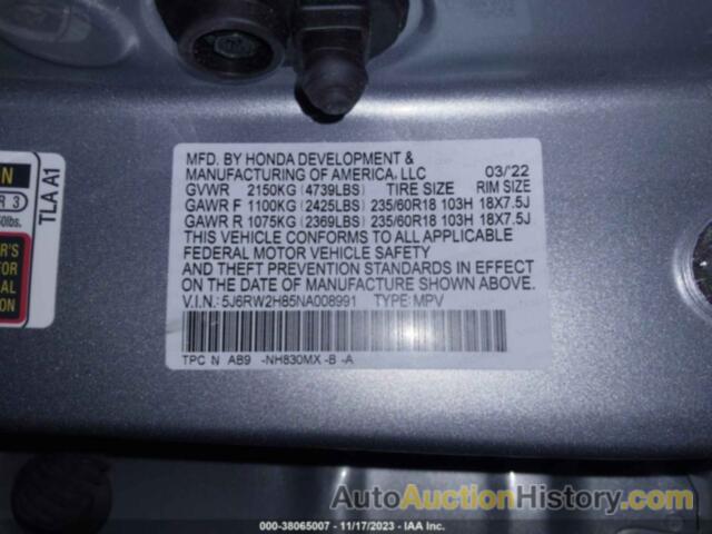HONDA CR-V AWD EX-L, 5J6RW2H85NA008991