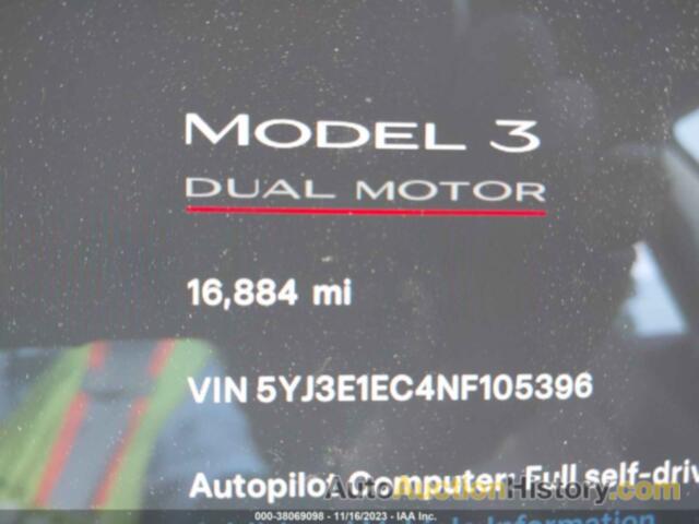 TESLA MODEL 3 PERFORMANCE DUAL MOTOR ALL-WHEEL DRIVE, 5YJ3E1EC4NF105396
