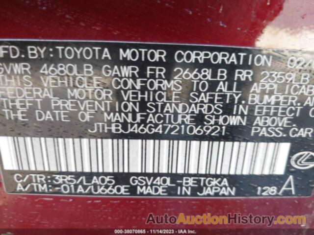 LEXUS ES 350, JTHBJ46G472106921