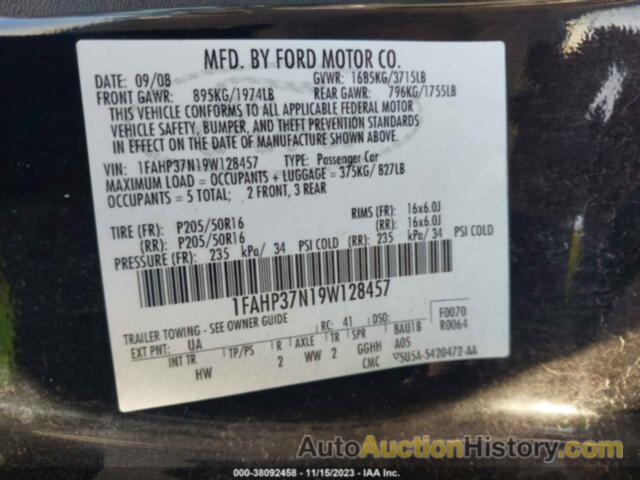 FORD FOCUS SEL, 1FAHP37N19W128457