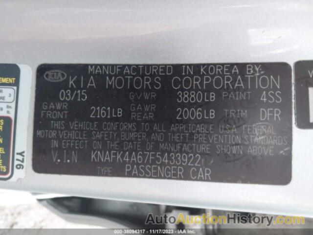 KIA FORTE LX, KNAFK4A67F5433922