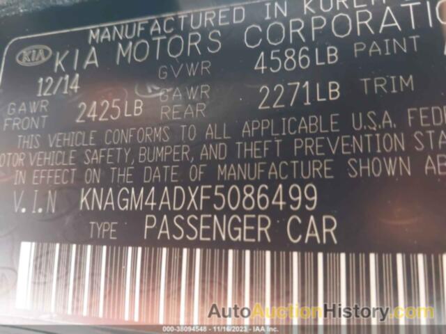 KIA OPTIMA HYBRID, KNAGM4ADXF5086499