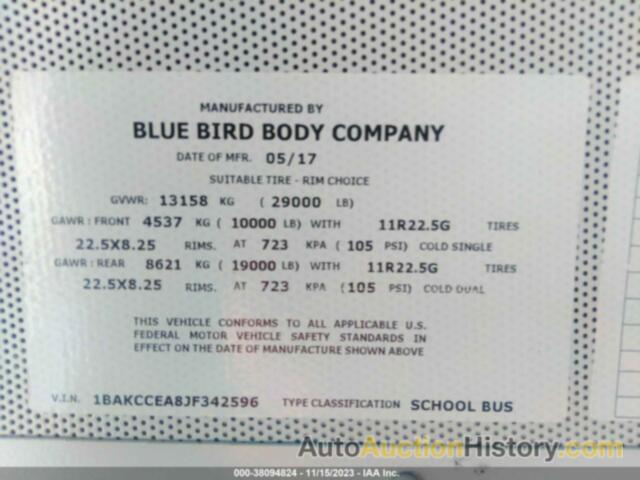 BLUE BIRD SCHOOL BUS / TRANSIT BUS, 1BAKCCEA8JF342596