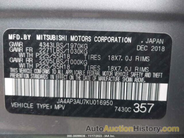 MITSUBISHI OUTLANDER SPORT, JA4AP3AU7KU016950