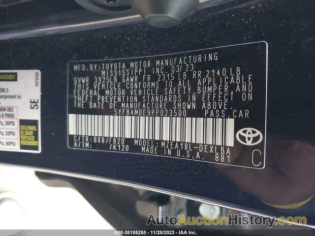 TOYOTA COROLLA LE, 5YFB4MDE9PP023500